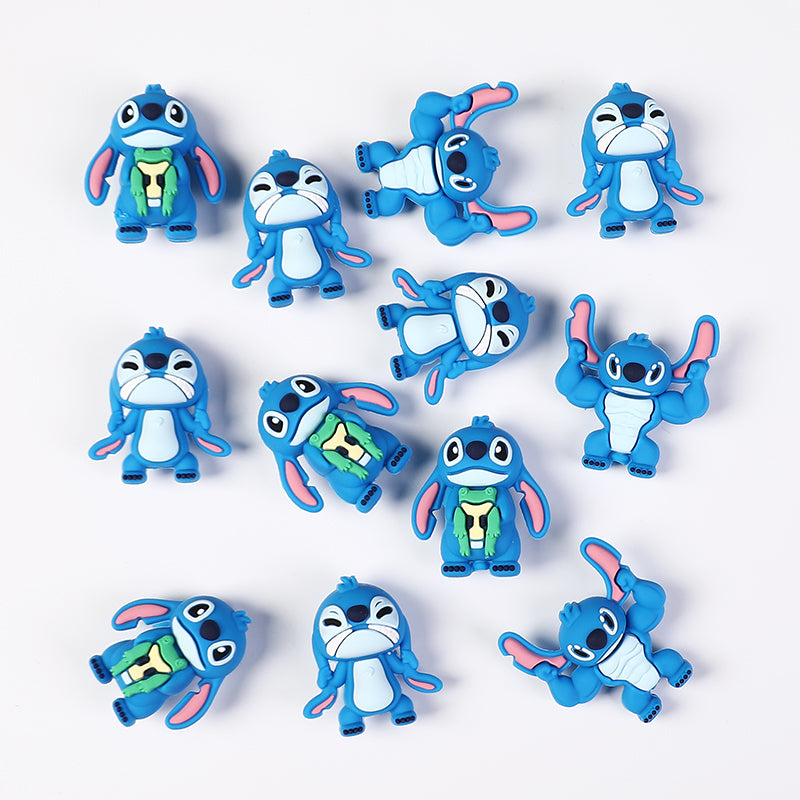 Silicone 3D Focal Beads Disney Blue Stitch Pull Ears Muscle Pose 20pcs 5