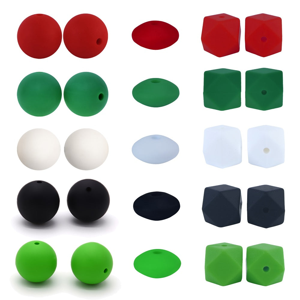 Christmas 15mm Silicone Beads Classic Holiday Colors 20pcs