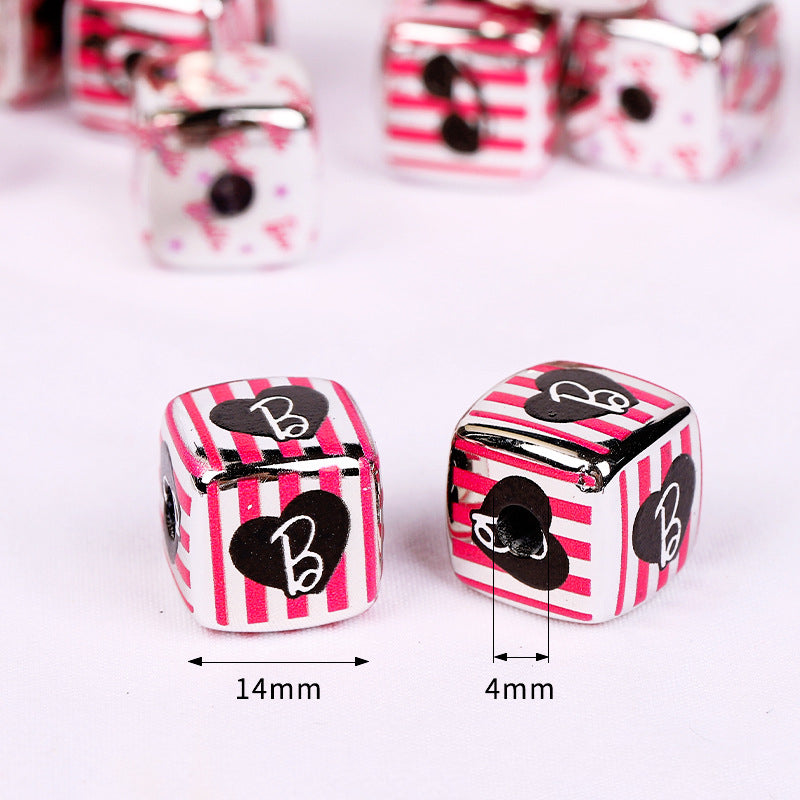 Square Acrylic Beads 14mm Barbie Letter Design 10pcs 2