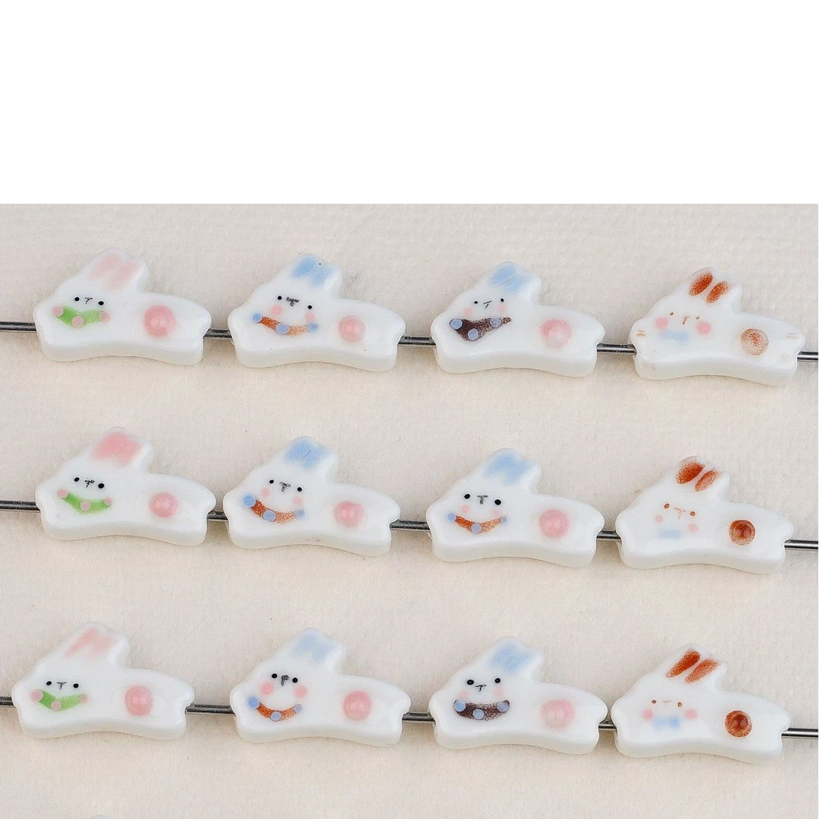 Running Bunny Ceramic Beads 25mm Hand Painted Cute Design 2pcs
