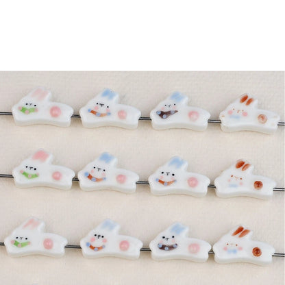 Running Bunny Ceramic Beads 25mm Hand Painted Cute Design 2pcs