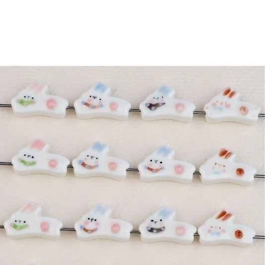 Running Bunny Ceramic Beads 25mm Hand Painted Cute Design 2pcs
