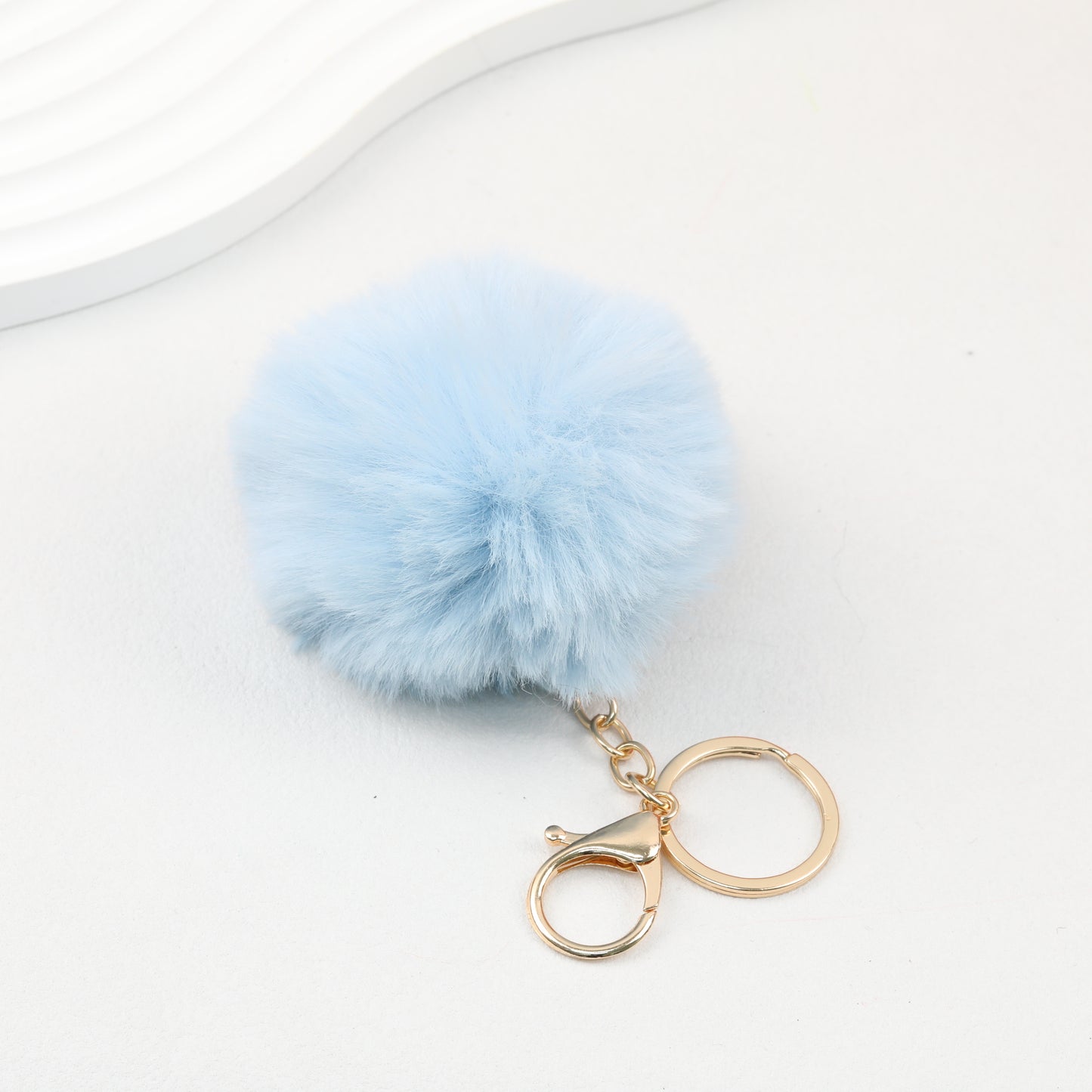 Pom Pom Keychain Fluffy Imitation Rex Rabbit Fur Ball 8cm With Lobster Clasp
