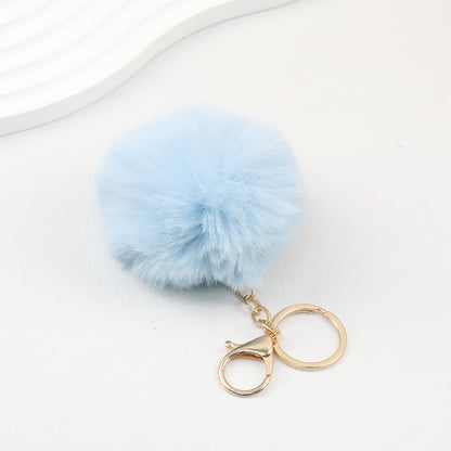 Pom Pom Keychain Fluffy Imitation Rex Rabbit Fur Ball 8cm With Lobster Clasp