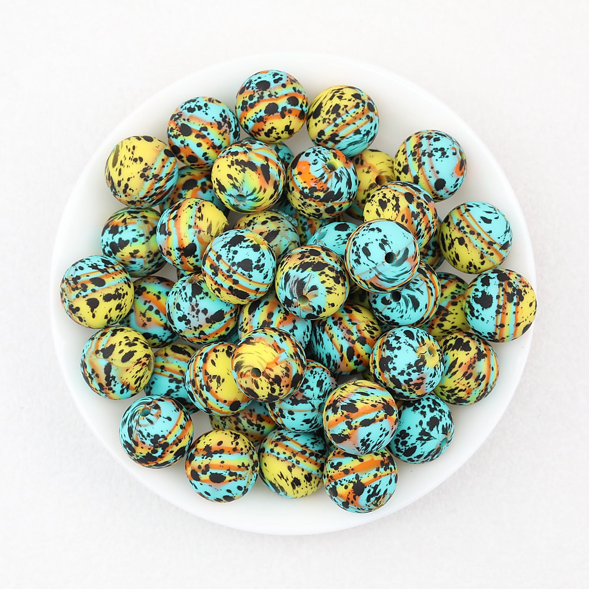 15mm Round Colorful Printed Silicone Beads 50pcs - Color 5