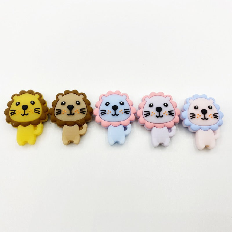 Silicone Focal Beads Lion Pastel Mane Animal Faces 20pcs 2