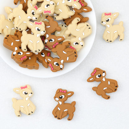 Cute Deer with Bow Silicone Focal Beads 20 pcs