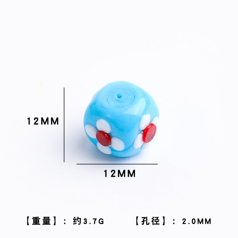 Colorful 12mm Square Glass Flower Beads 10pcs 9