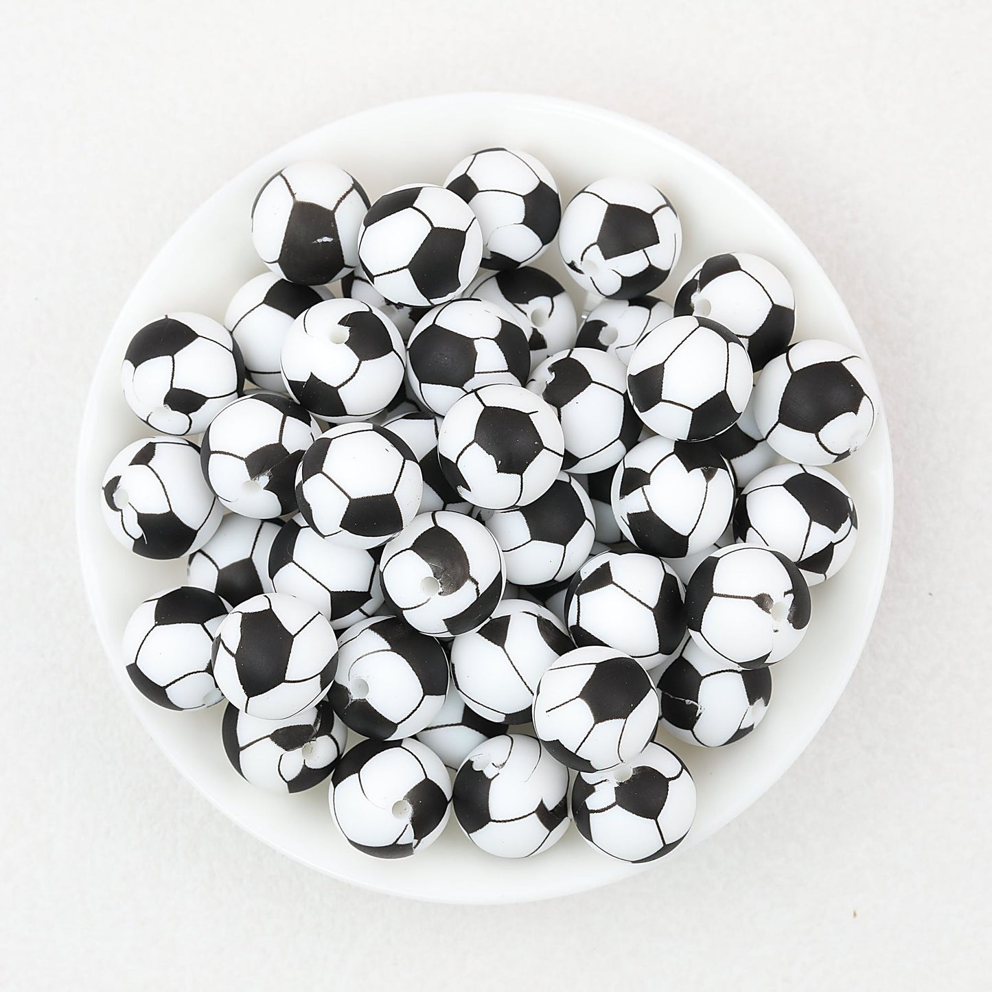 15mm Black and White Patterned Silicone Round Beads 50pcs - Soccer Ball