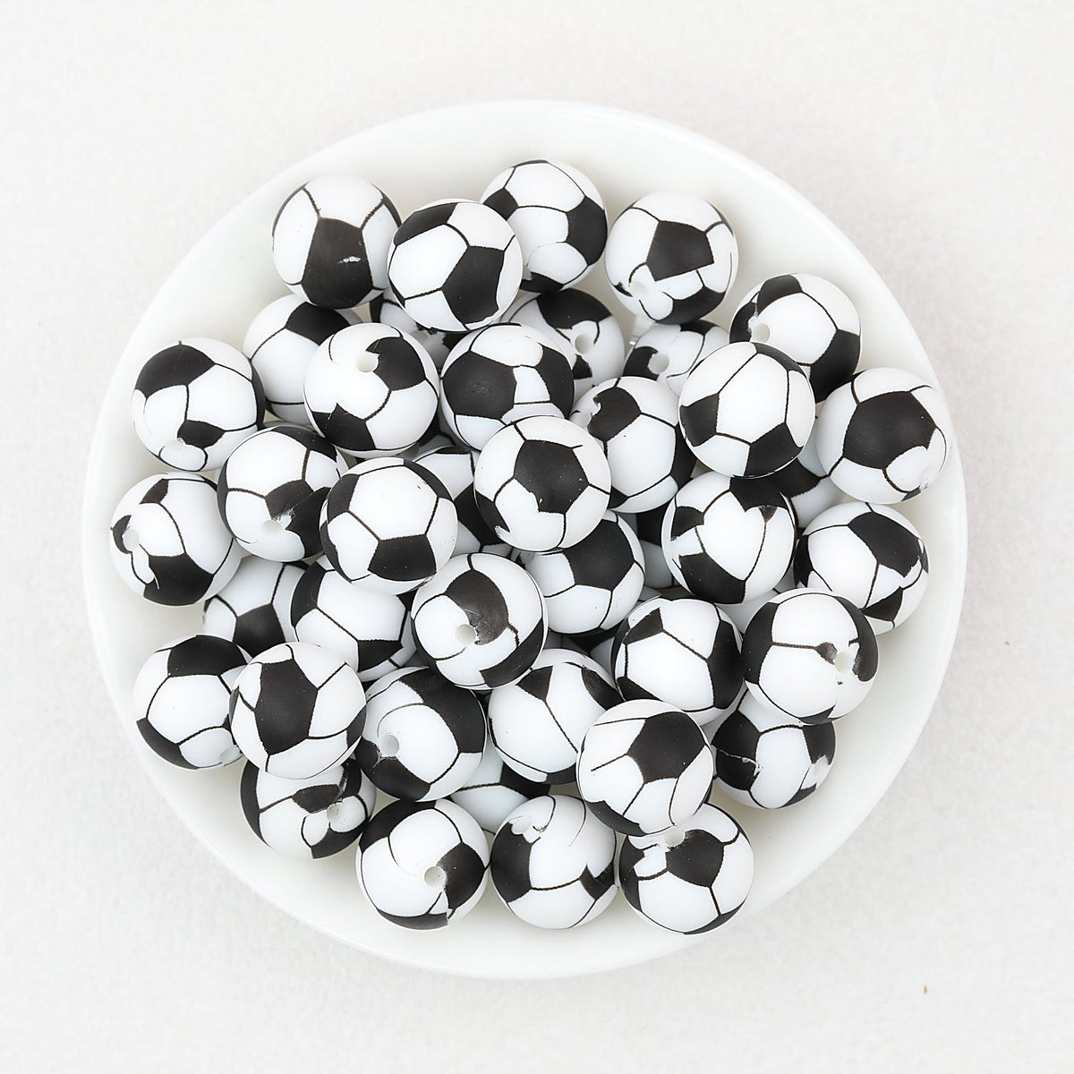 15mm Black and White Patterned Silicone Round Beads 50pcs - Soccer Ball