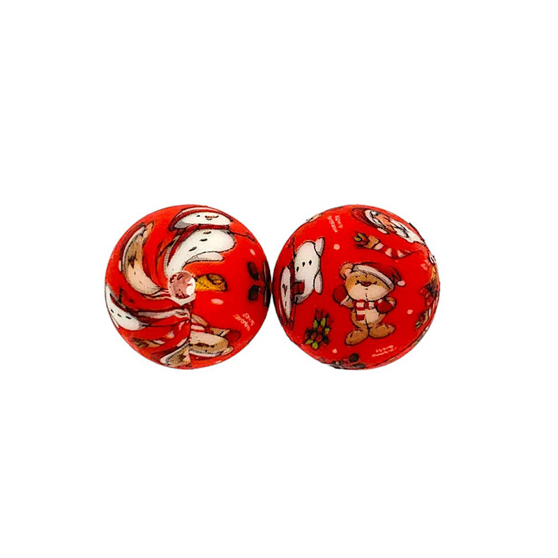50pcs 15mm Christmas Printed Silicone Beads Wholesale 38