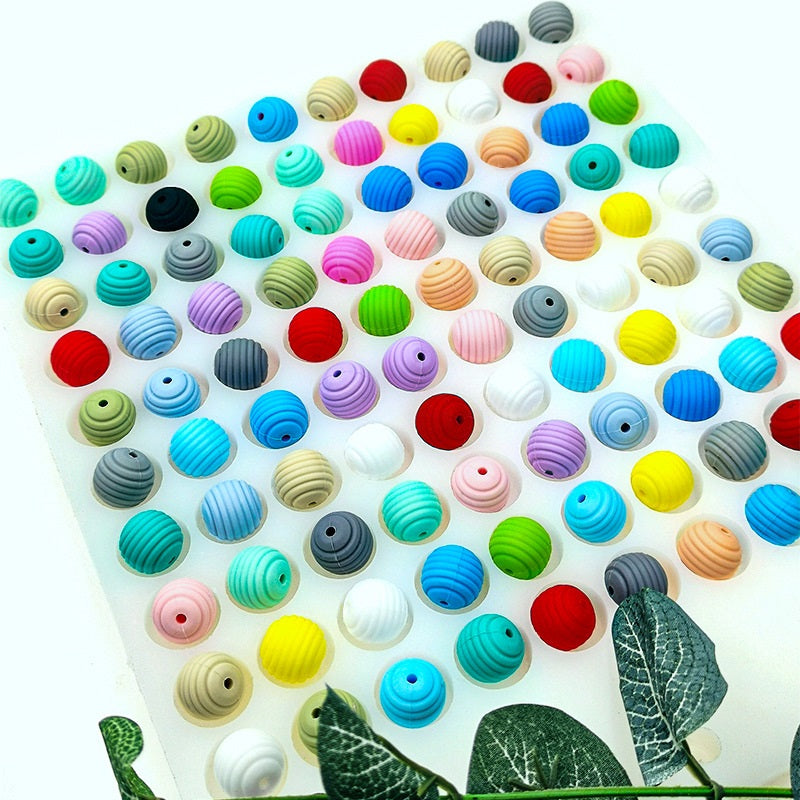 Honeycomb 15mm Silicone Beads Solid Color Textured Matte Finish 50pcs 2