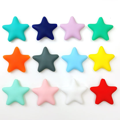 Five-pointed Star Pentagram 35mm Silicone Beads Bright Mixed Colors 20pcs 5
