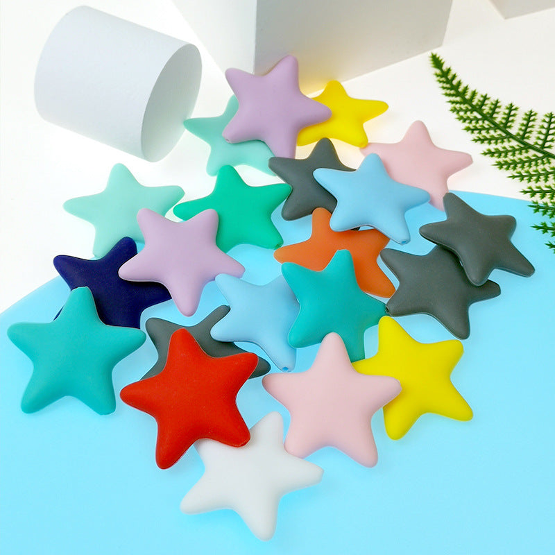 Five-pointed Star Pentagram 35mm Silicone Beads Bright Mixed Colors 20pcs 3