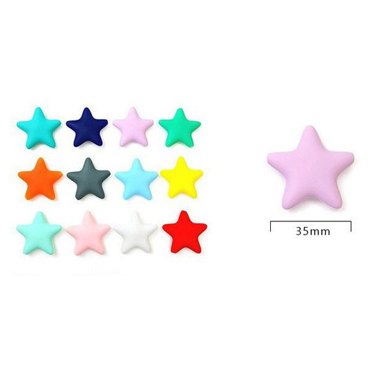 Five-pointed Star Pentagram 35mm Silicone Beads Bright Mixed Colors 20pcs 2