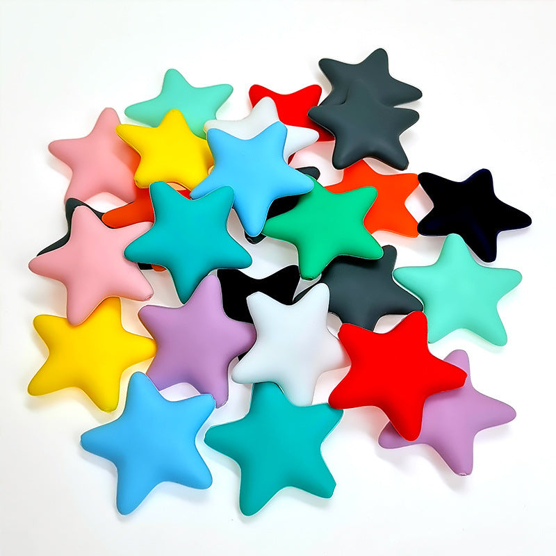 Five-pointed Star Pentagram 35mm Silicone Beads Bright Mixed Colors 20pcs