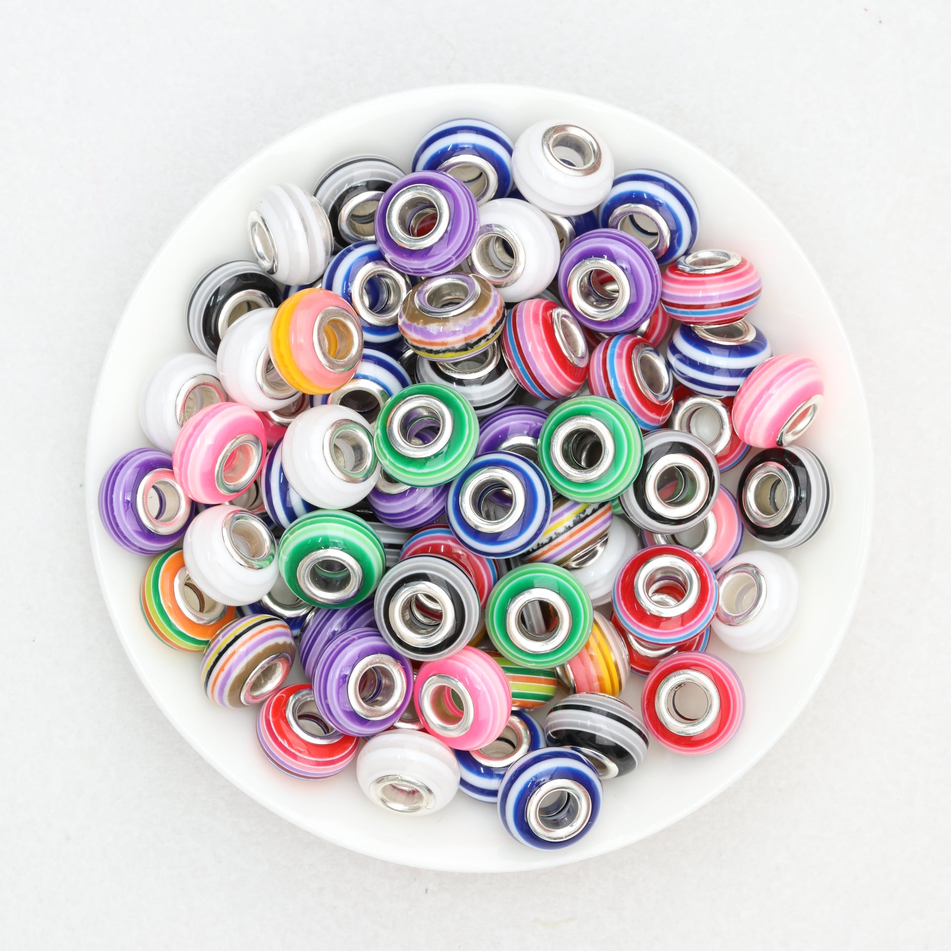 Striped Round Acrylic Spacer Beads 14mm Large Hole 50pcs 2
