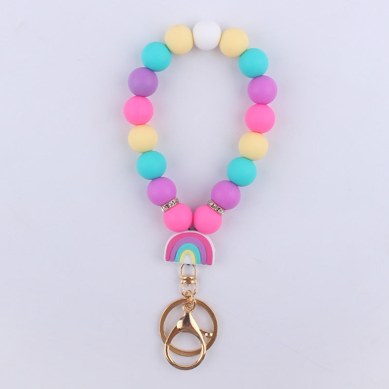 Rainbow Silicone Bead Wristlet Keychain with Rainbow Charm 7