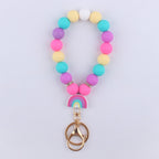 Rainbow Silicone Bead Wristlet Keychain with Rainbow Charm 7