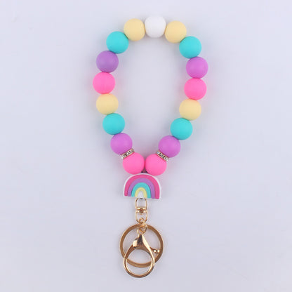 Rainbow Silicone Bead Wristlet Keychain with Rainbow Charm 7