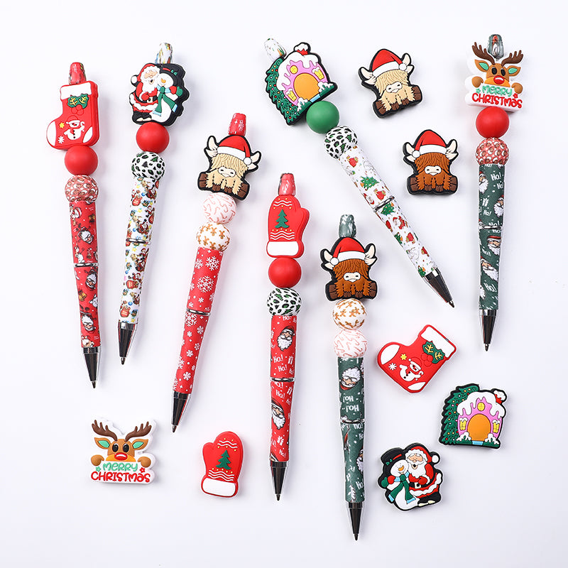 Silicone Focal Beads Christmas Tree House Kitty Merry Christmas 20pcs 3