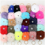 Pom Pom Keychain Plush Violet Faux Fur Ball Gold Ring 8cm
