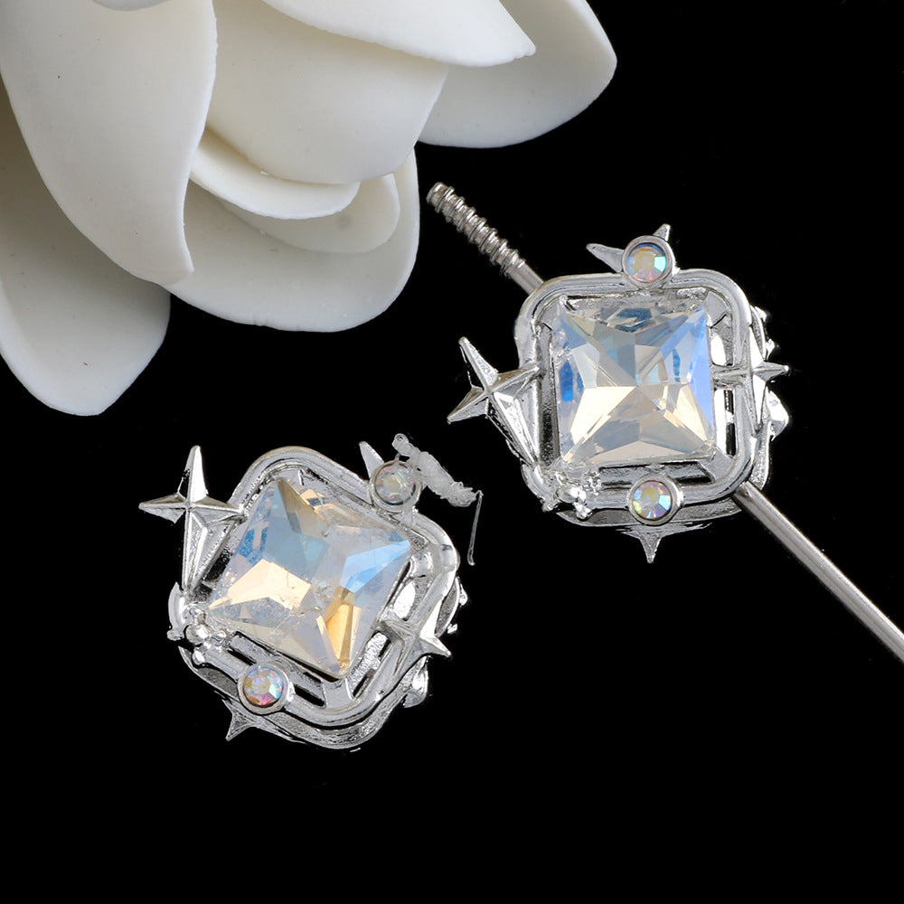 Rhinestone Alloy Star Frame Square Beads 23mm 5pcs 7