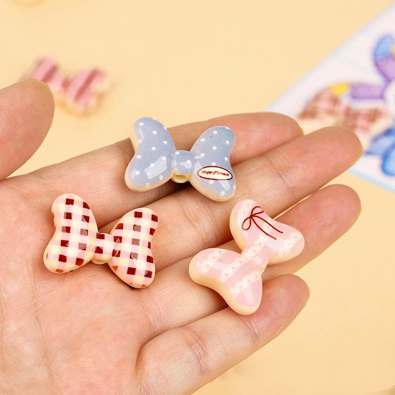 Double Sided Sweet Bow Acrylic Beads 29mm Printed Pastel 10pcs 3
