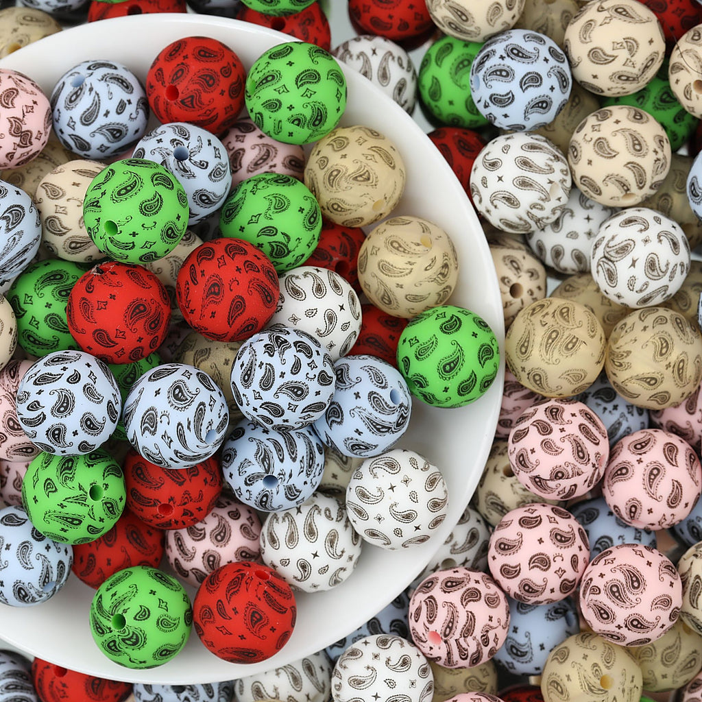 15mm Paisley Pattern Priented Silicone Round Beads 50pcs