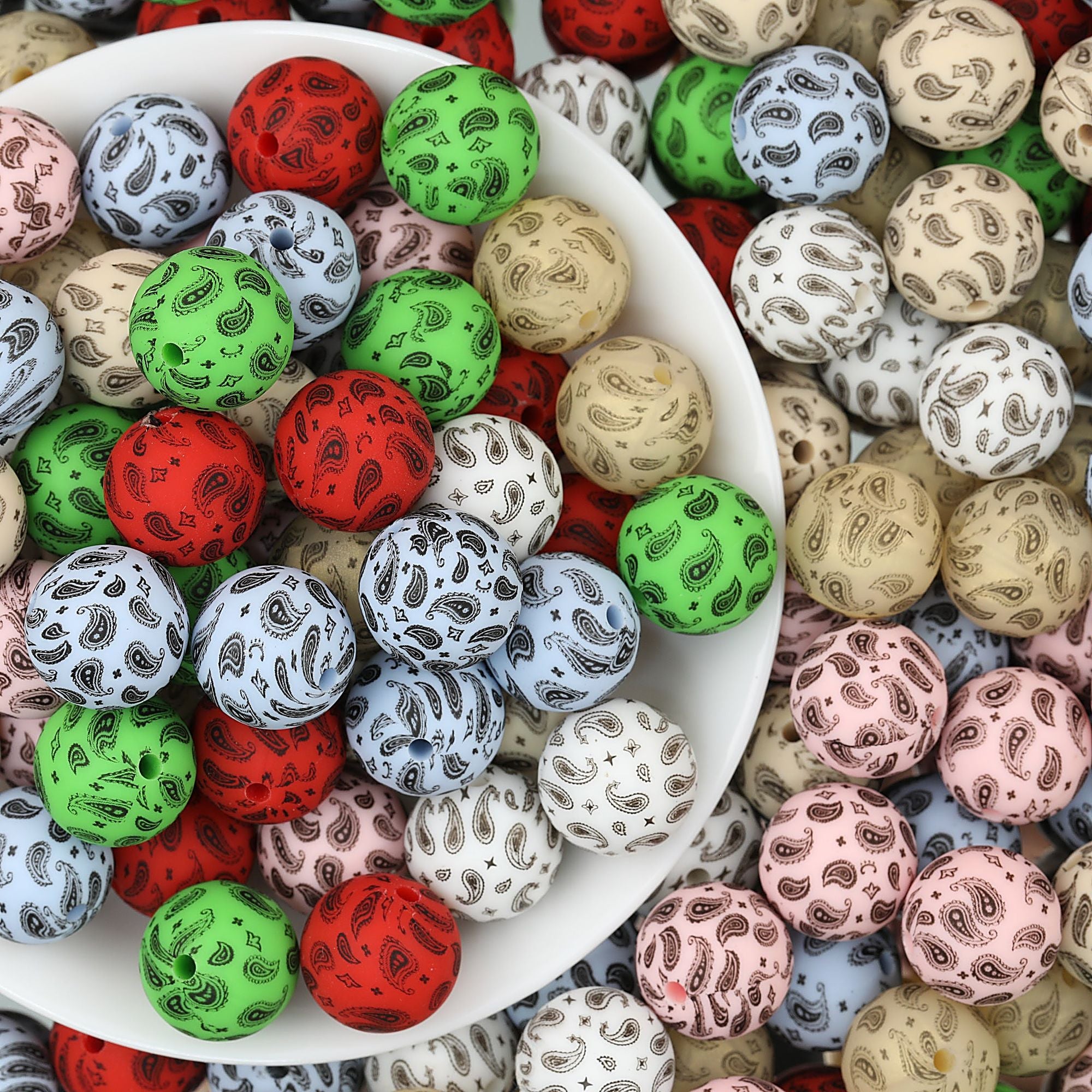 15mm Paisley Pattern Priented Silicone Round Beads 50pcs