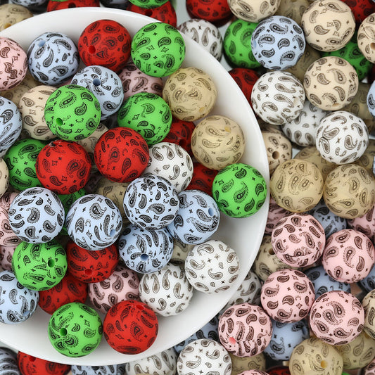 15mm Paisley Pattern Priented Silicone Round Beads 50pcs