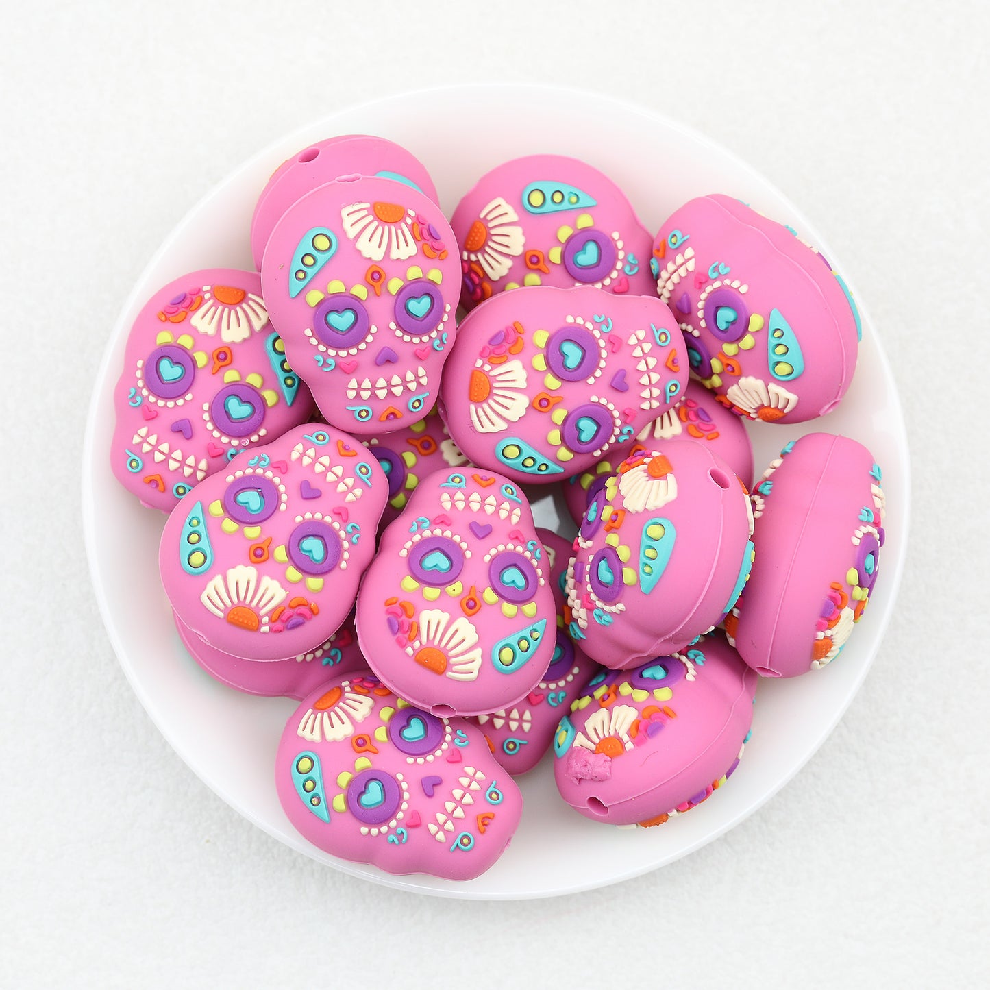 Silicone 3D Focal Beads Floral Skull Pink 20 pcs 2