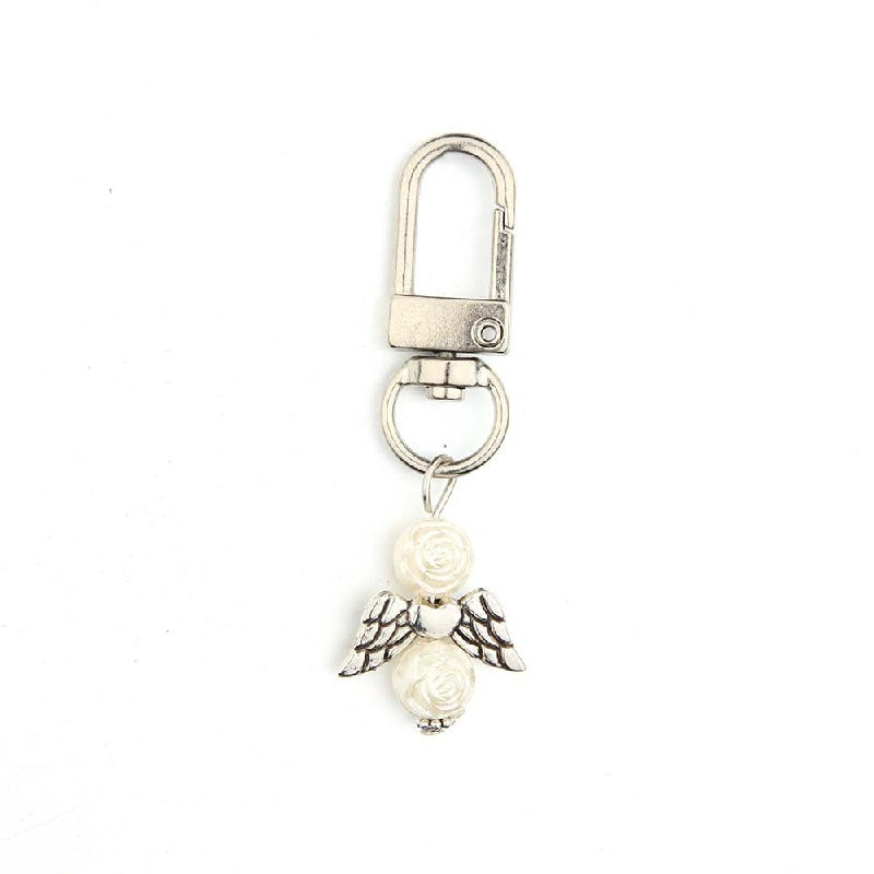 Mini Alloy Baby Love Keychain with Pastel Pearl Beads 9