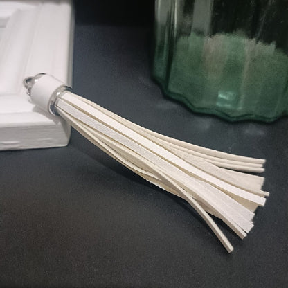 Silver PU Leather Tassel Keychain Metallic 9cm Length 28