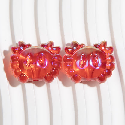 Plating 3D Crab Acrylic Beads 20mm Transparent Colorful 10pcs 10