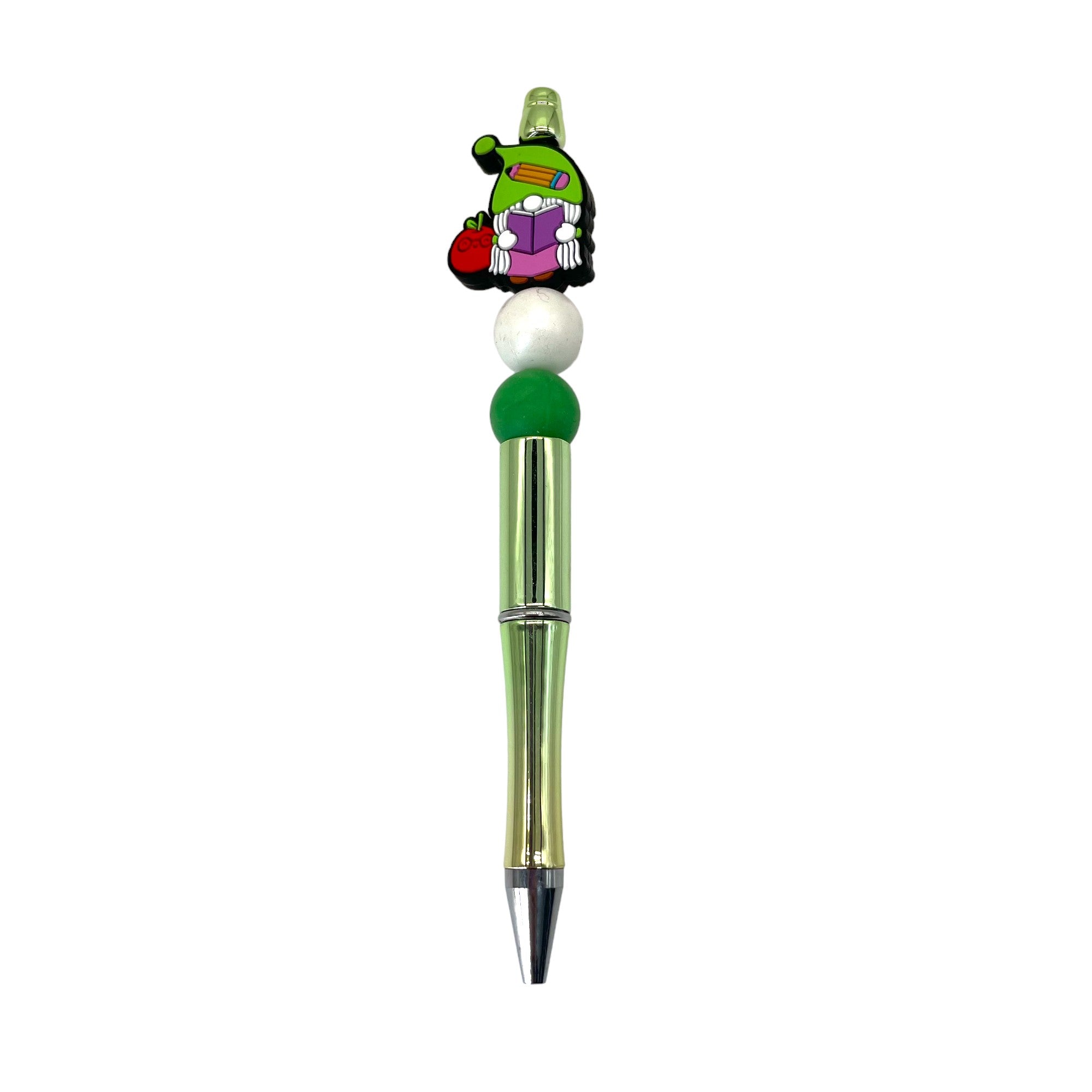 Silicone Focal Beads Book Gnome Wearing Pencil Hat and Smiling Apple 20pcs 3