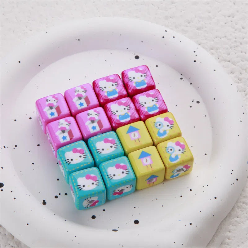 Candy Colored Hello Kitty Square Acrylic Beads 15mm Lively 10pcs