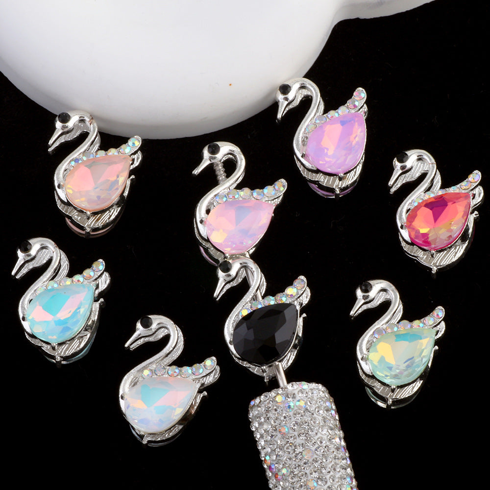 24mm Alloy Swan Crystal Rhinestone Beads 2pcs