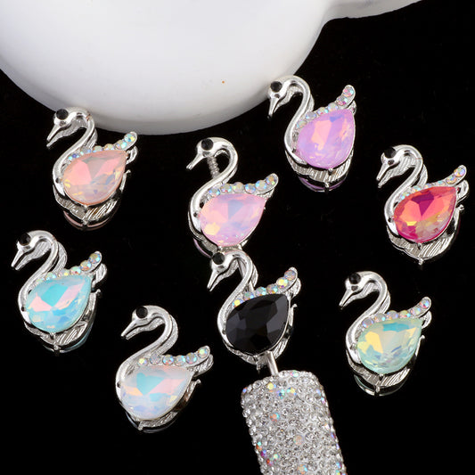 24mm Alloy Swan Crystal Rhinestone Beads 2pcs