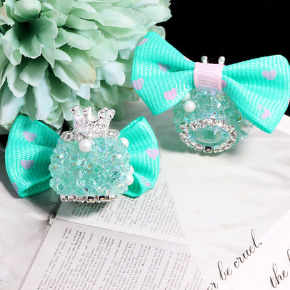 Fancy Heart Bow Acrylic Beads with Rhinestones 23mm 3pcs 9