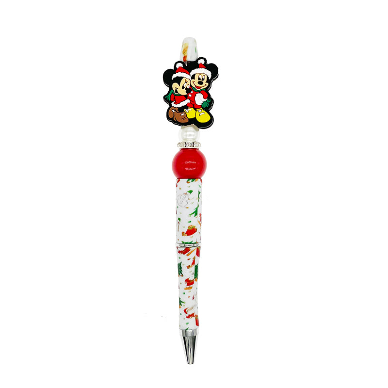 Silicone Focal Beads Christmas Mickey Minnie Couple Circle Badge 20pcs 3