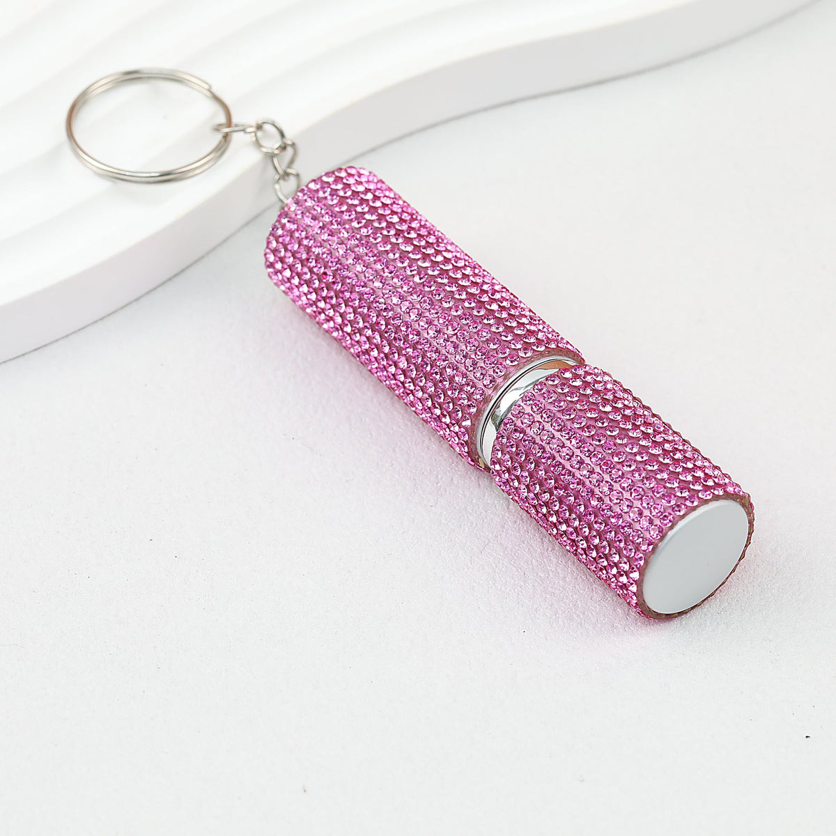 Rhinestone Perfume Spray Bottle Keychain Zinc Alloy 5ml Pink - Pink