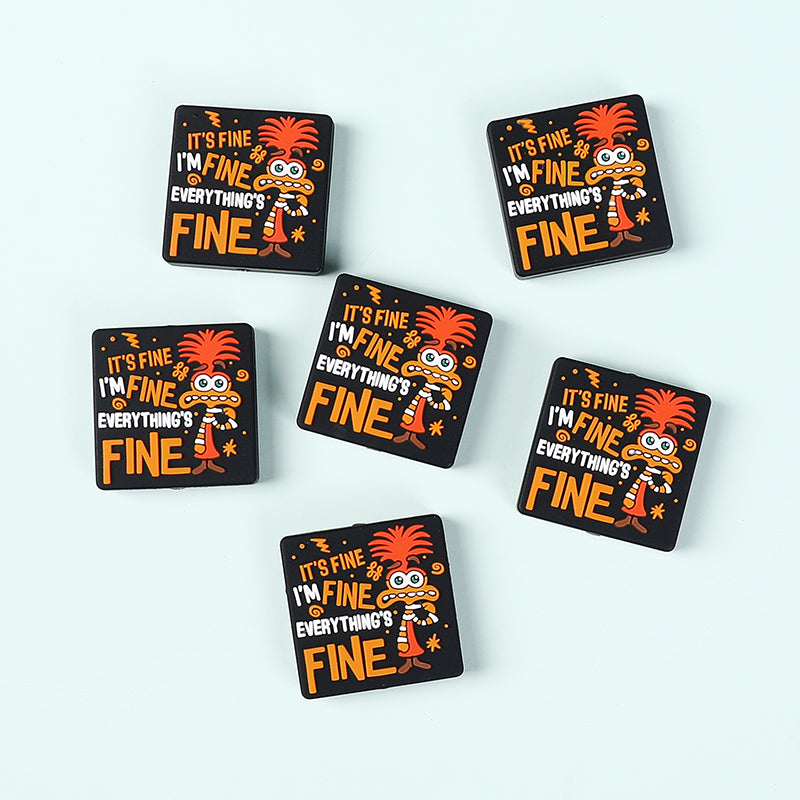 Silicone Focal Beads Anxiety Mouse I'm Fine Text Design 1 Piece