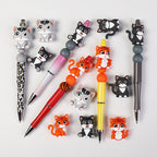 Silicone 3D Focal Beads Dark Cat Smiling Face Sitting Pose 20pcs 7