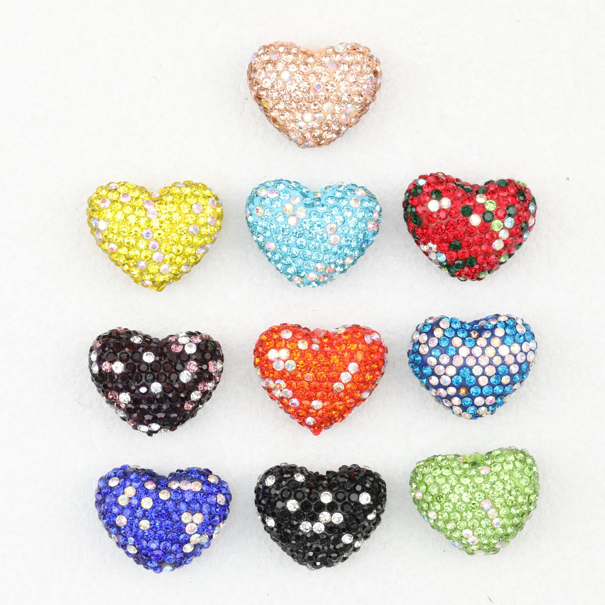Fancy Rhinestone Polymer Clay Heart Beads 24mm 10pcs 2