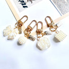 Acrylic Bow Rose Flower Keychain with Pearly Charms and Gold Hardware