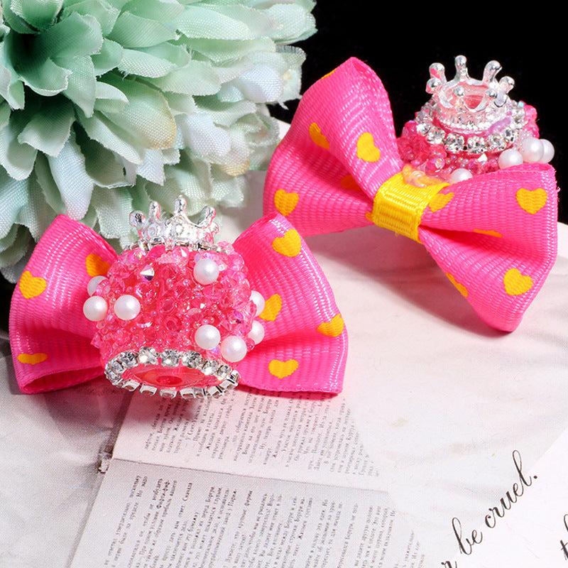 Fancy Heart Bow Acrylic Beads with Rhinestones 23mm 3pcs 12