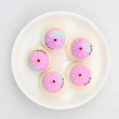 Tie Dye 3D Silicone Focal Beads With Steamer Cute Smiling Dumpling Glitter 20pcs 11