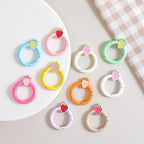 Strawberry Painted Circle Zinc Alloy Trigger Spring Keyrings 6pcs 32mm