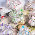 Alloy Hollow 3D Fan Shaped Rhinestone Beads 33mm 3pcs 4